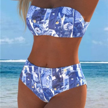 Damen Bikini-Set mit elegantem Bandeau-Oberteil und hochgeschnittenen Shorts Shopnory