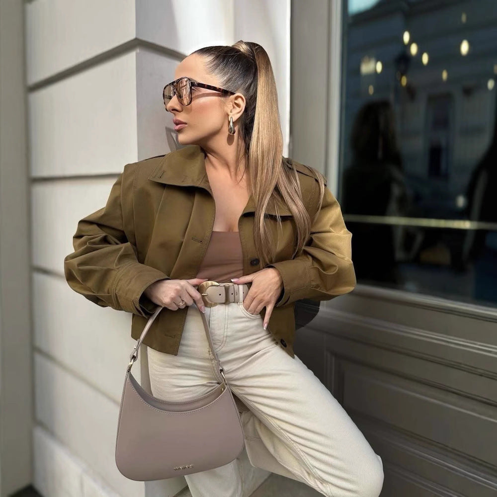 Damen Kurze Boxy‑Trenchjacke mit Faltenblende und Epauletten Shop Nory
