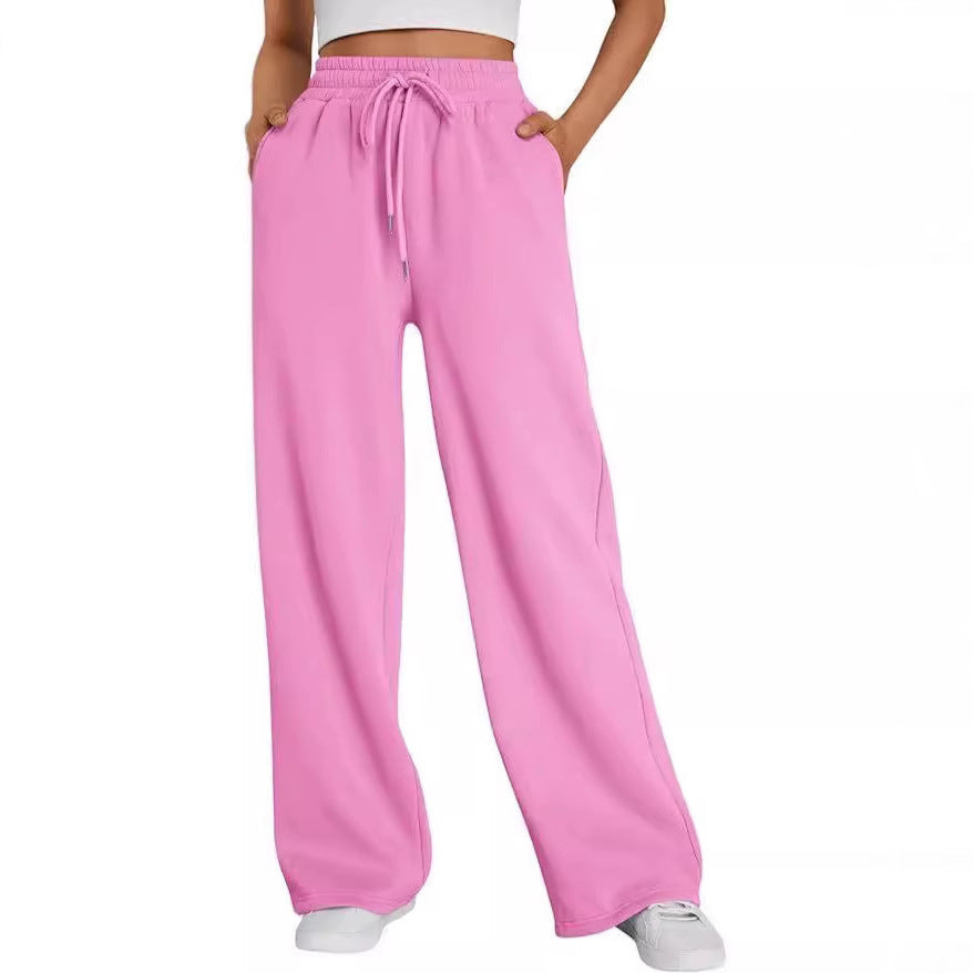 Damen nan weite Loungehose mit hohem Elastikbund, verstellbarem Kordelzug und fließender Palazzosilhouette Shop Nory