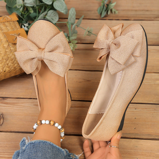 Damen Ballerinas mit XL-Schleifen-Applikation und glänzender Oberflächenstruktur