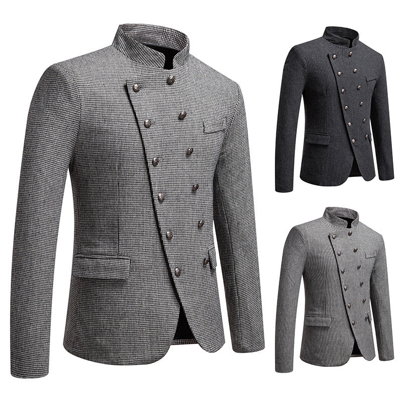 Herren modisches Military-Sakko mit Stehkragen, dekorativer Knopfreihe und feiner Struktur Shop Nory