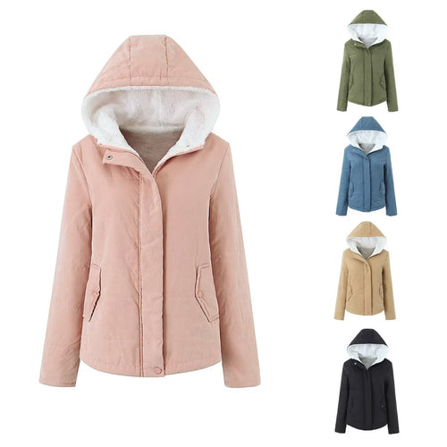 Damen Kapuzenjacke mit Teddyfutter und verdecktem Reißverschluss Shop Nory