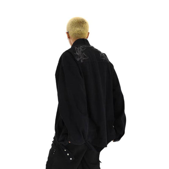 Herren Oversized Utility-Jacke mit Stickerei, Stehkragen, Reißverschluss und langen Gurtbändern Shop Nory