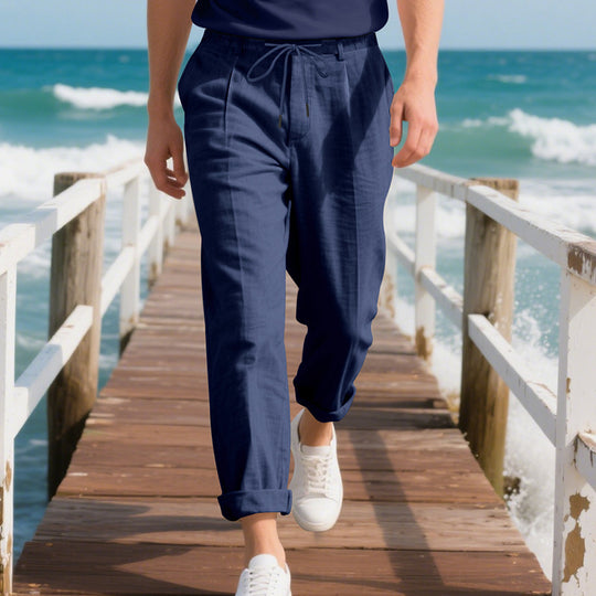 Herren nan sommerliche Chinohose in Leinenoptik mit elastischem Kordelbund Shop Nory