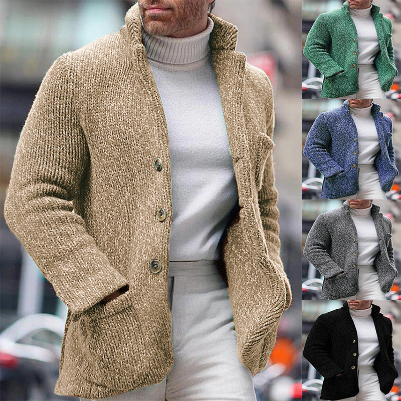 Herren Grobstrick-Cardigan-Jacke mit hohem Stehkragen und aufgesetzten Taschen Shop Nory