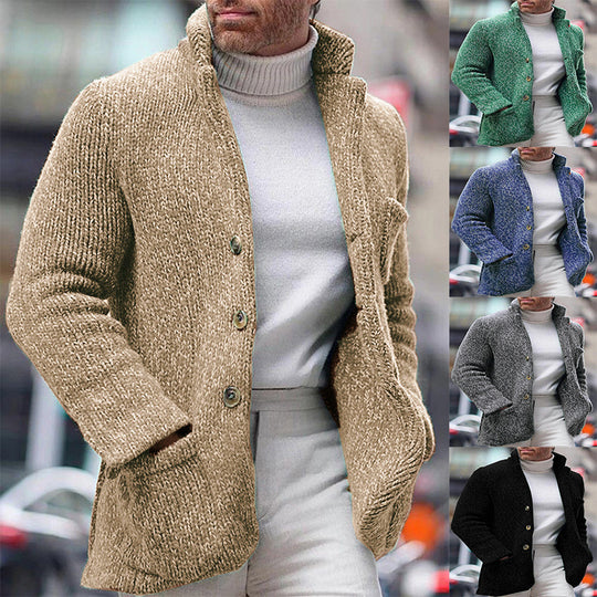 Herren Grobstrick-Cardigan-Jacke mit hohem Stehkragen und aufgesetzten Taschen Shop Nory