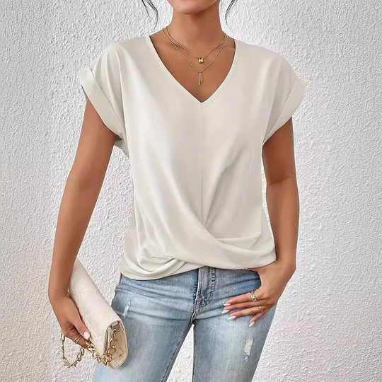 Einfarbiges T-Shirt mit V-Ausschnitt
