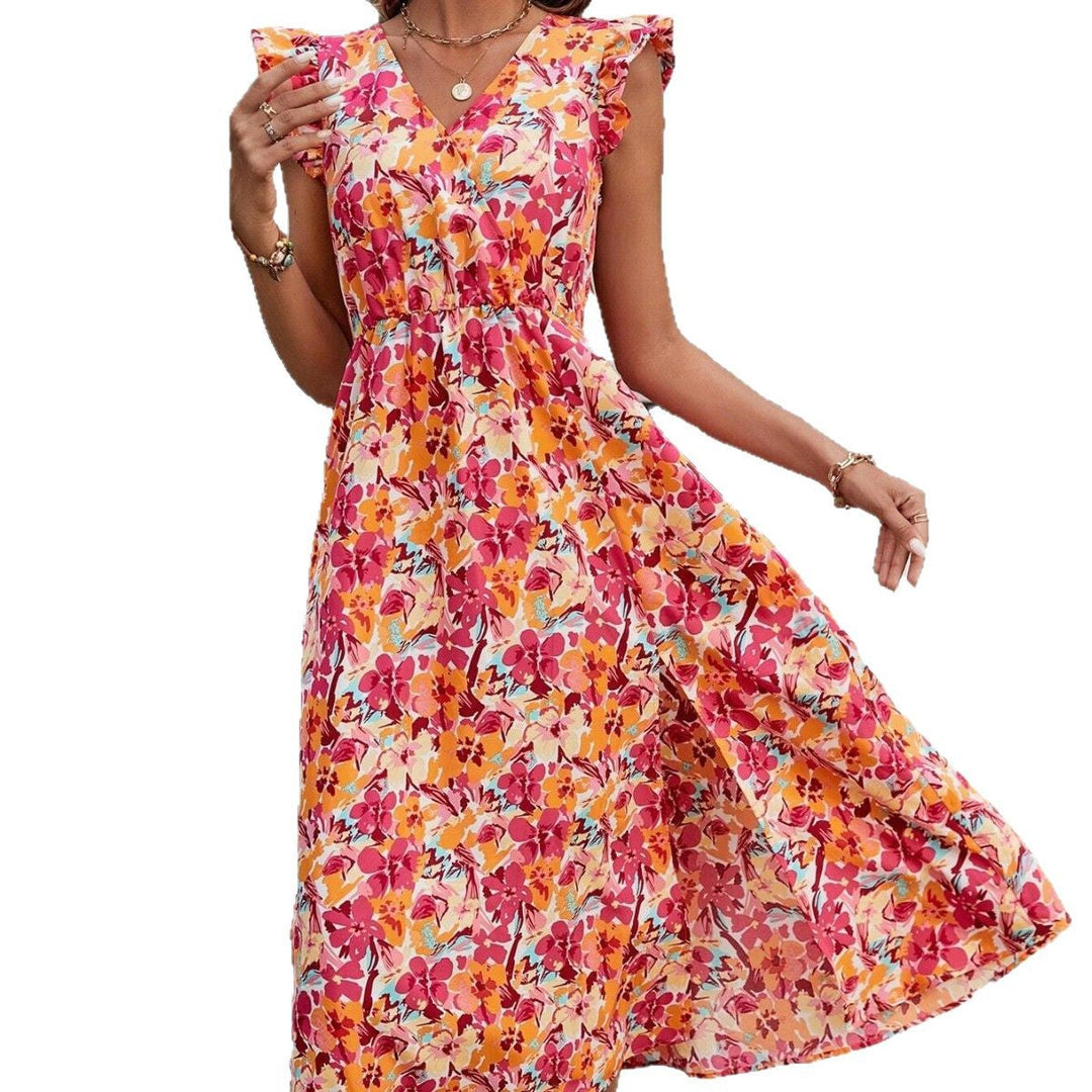 Damen Sommerliches Maxikleid mit Rüschendetails und floralem Design Shopnory