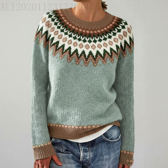 Damen nan Norwegerpullover aus Wollmix mit Rundhalsausschnitt und traditionellem Fair-Isle-Yoke Shop Nory