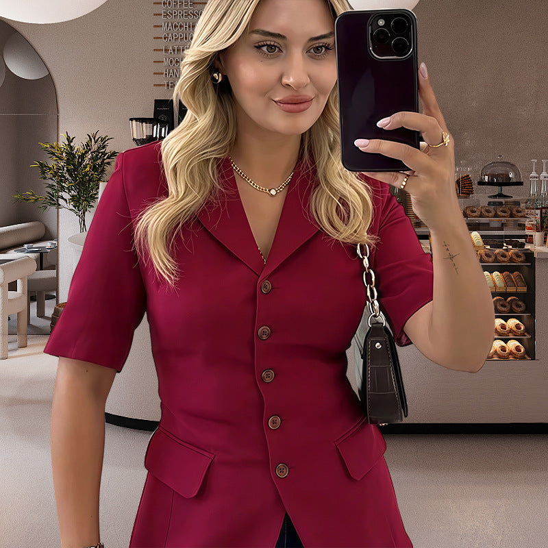 Damen Modische Blazerjacke mit kurzen Ärmeln