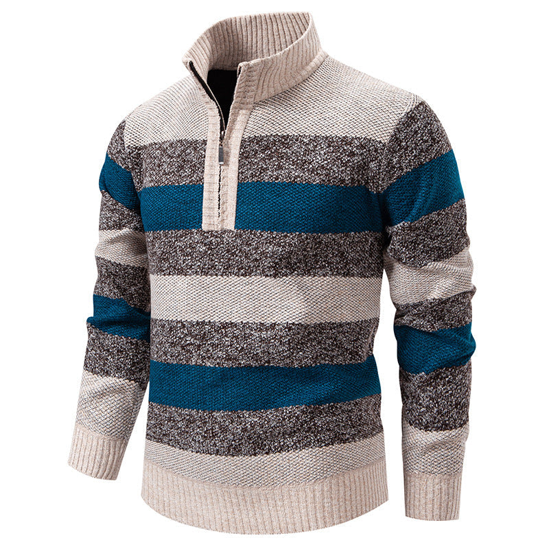 Herren modischer Strickpullover mit halbhohem Kragen und kontrastierenden Streifen