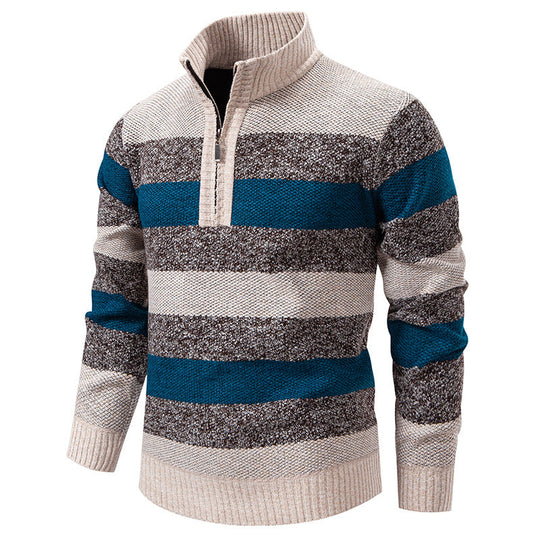 Herren modischer Strickpullover mit halbhohem Kragen und kontrastierenden Streifen