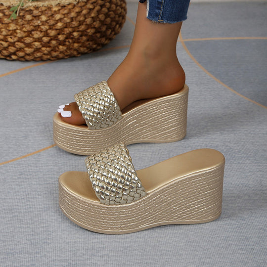 Damen Wedge-Pantoletten mit geflochtenem Riemen und komfortabler Sohle