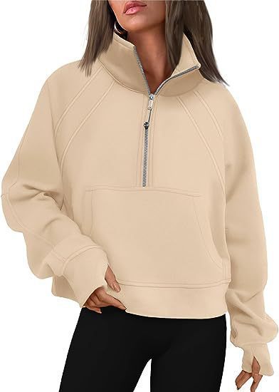 Damen sportlicher Hoodie mit kurzem Reißverschluss und praktischer Kängurutasche Shopnory