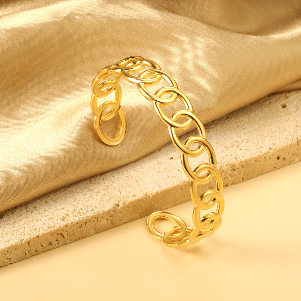 Damen offener Armreif mit floralen Mustern aus hochwertigem Edelstahl und goldplattierter Oberfläche Shop Nory