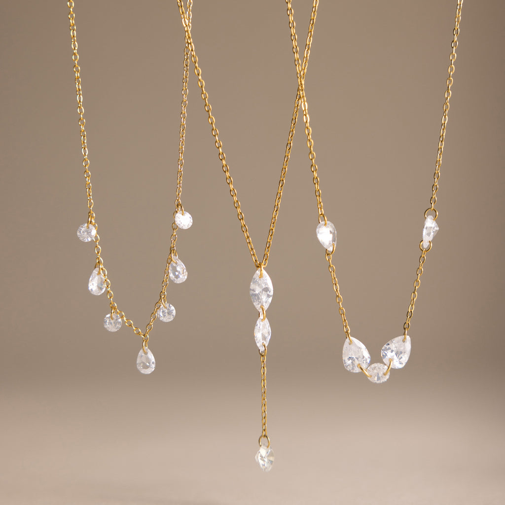 Damen Halskette mit funkelnden Kristall-Details aus rostfreiem Edelstahl Shop Nory