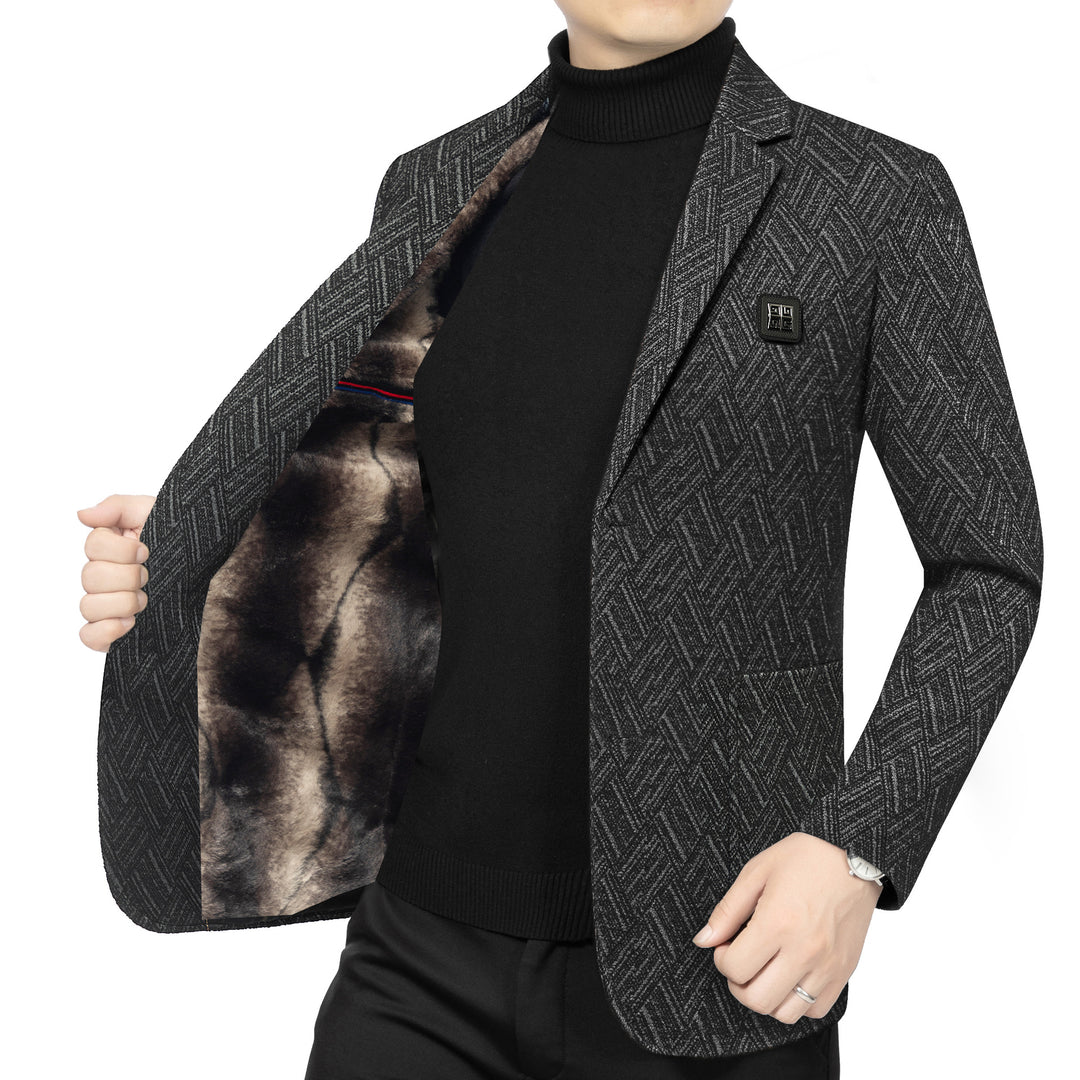 Herren Tailliertes Wolloptik-Sakko mit weichem Kunstfell-Innenfutter und Fischgrätmuster Shop Nory