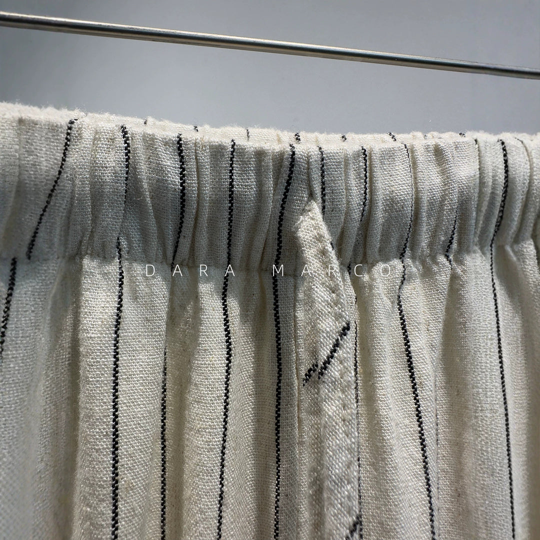 Damen gestreifte hochtaillierte weite Hosen Shop Nory