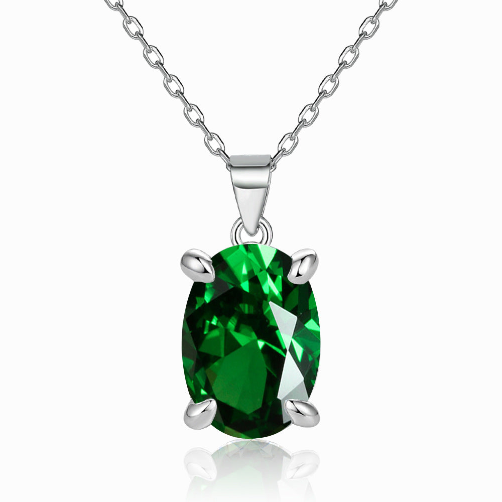 Damen Anhänger-Halskette mit ovalem, tiefgrünen Edelstein und hochwertiger Silberfassung Shop Nory