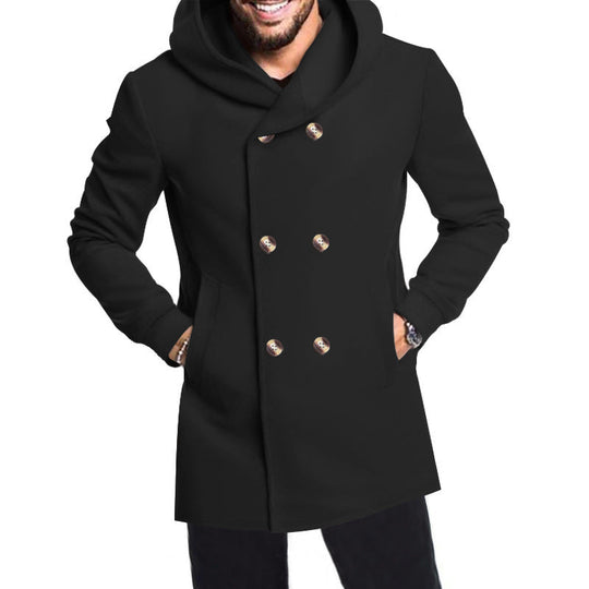 Herren Modische Doppelreihige Jacke mit Kapuze
