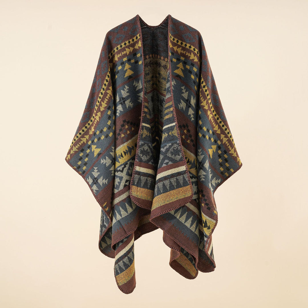 Damen Grobgewebter Ethno-Poncho mit Fransen Shop Nory