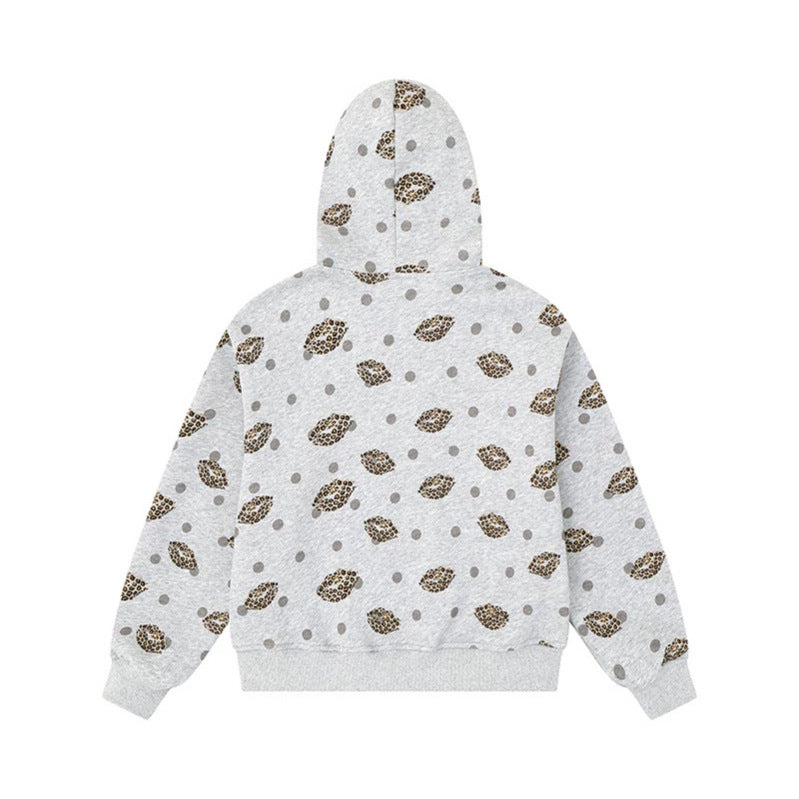 Damen Reißverschluss-Hoodie im Casual-Look mit Lippen‑Motiv und Punktmuster Shop Nory