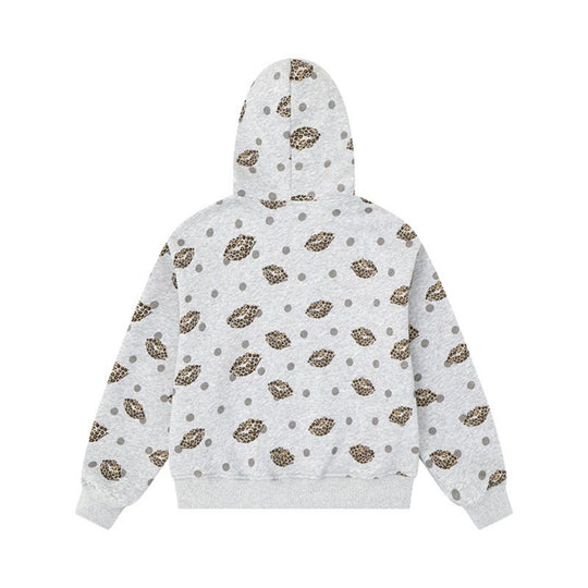 Damen Reißverschluss-Hoodie im Casual-Look mit Lippen‑Motiv und Punktmuster Shop Nory
