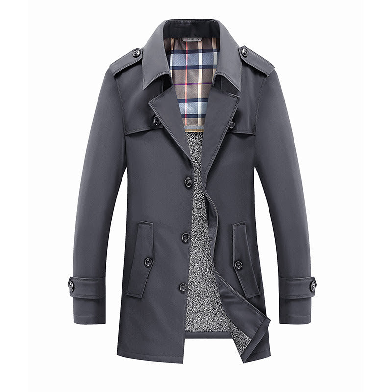 Herren Moderner Kurzmantel im Trench-Look mit kariertem Innenfutter und Utility-Taschen Shop Nory