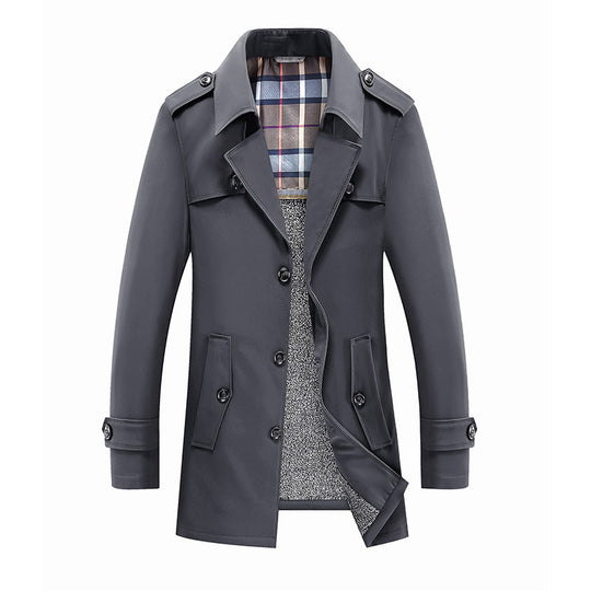 Herren Moderner Kurzmantel im Trench-Look mit kariertem Innenfutter und Utility-Taschen Shop Nory