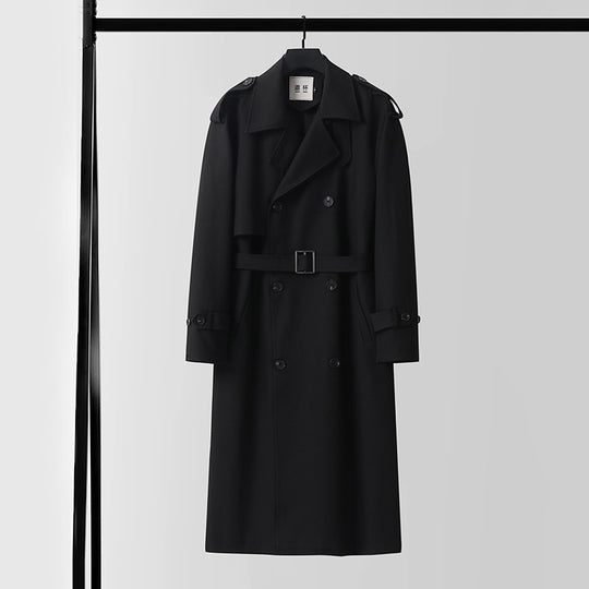 Herren Doppelreihiger Trenchcoat mit abnehmbarem Taillengürtel und Schulterklappen Shop Nory