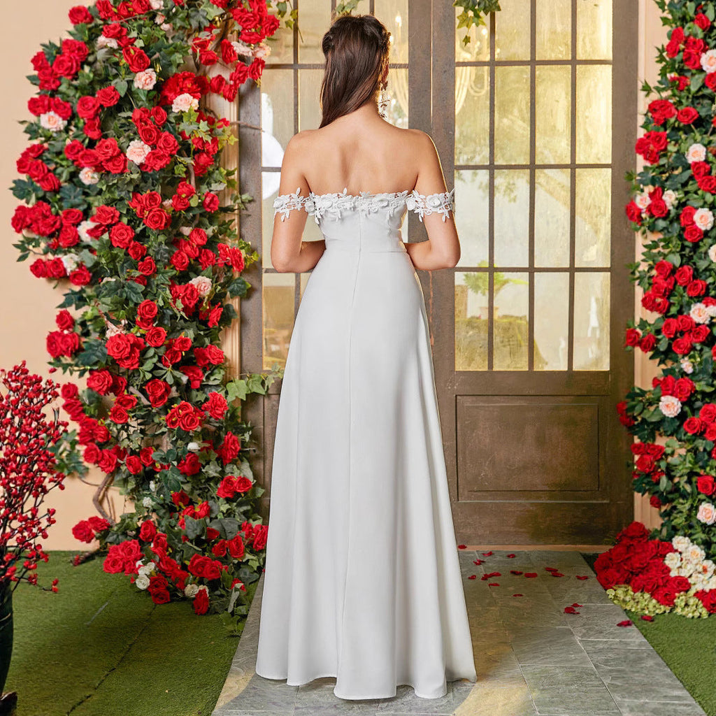Damen Elegantes Abendkleid mit schulterfreien Ärmeln und hohem Beinschlitz