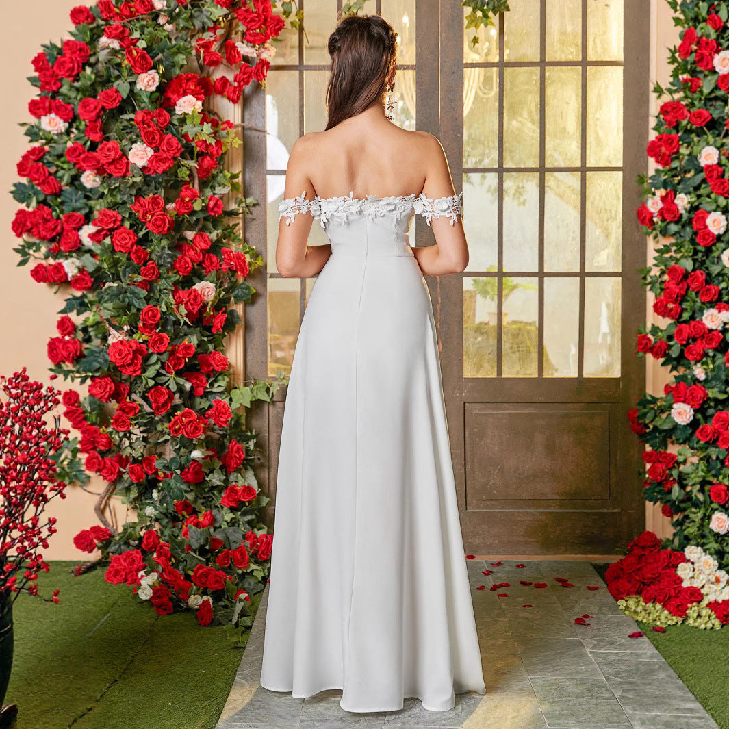 Damen Elegantes Abendkleid mit schulterfreien Ärmeln und hohem Beinschlitz