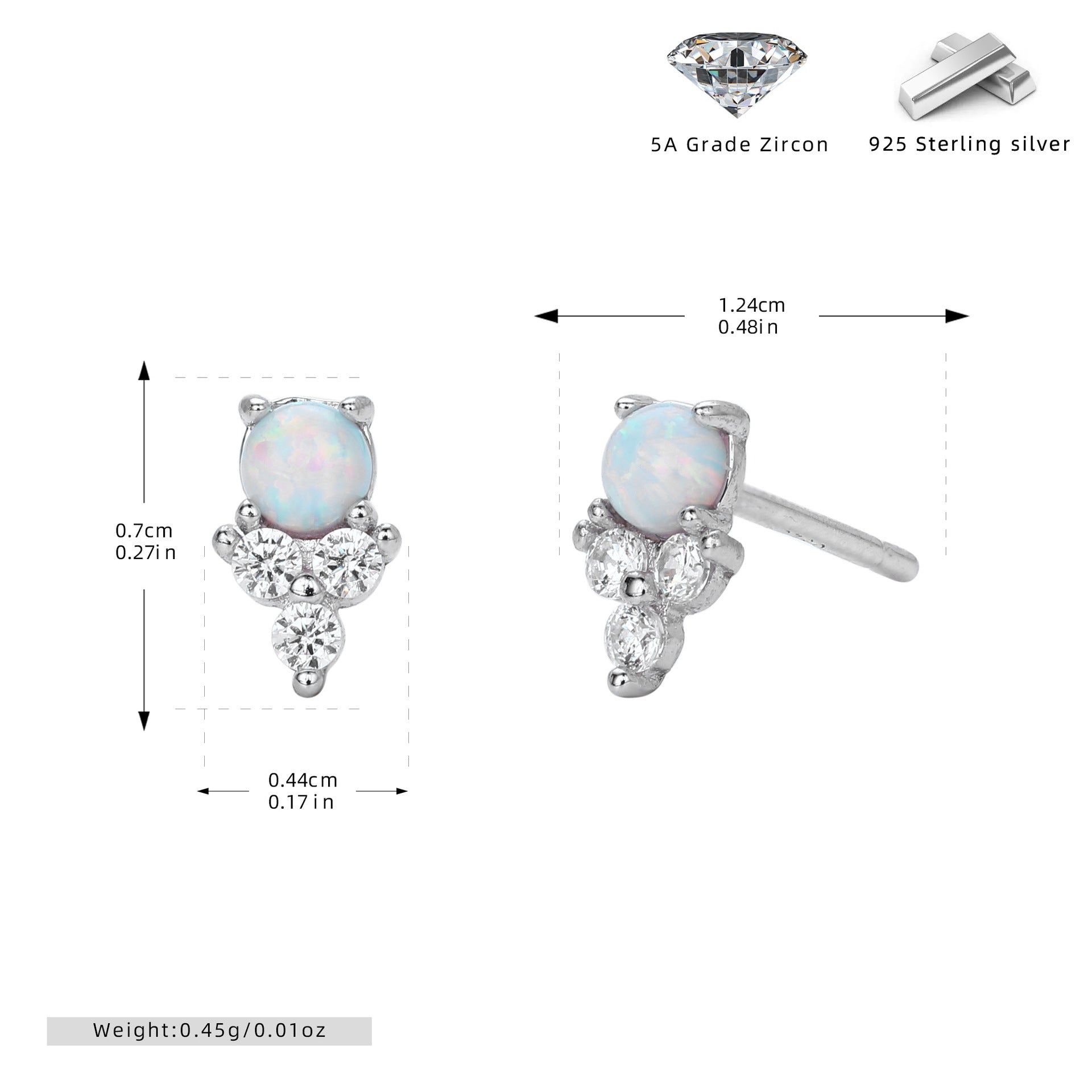 Damen Ohrstecker aus 925 Sterling Silber mit funkelndem Zirkon und edlem Opal Shop Nory