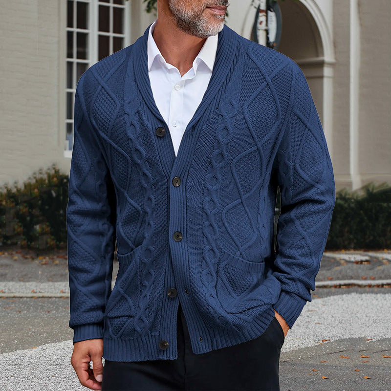 Herren modischer Strickcardigan mit strukturierter Oberfläche und praktischen Taschen Shopnory