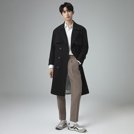Herren Oversized Doppelreihiger Wollmix-Trenchcoat mit Schalkragen und Überschlagblende Shop Nory