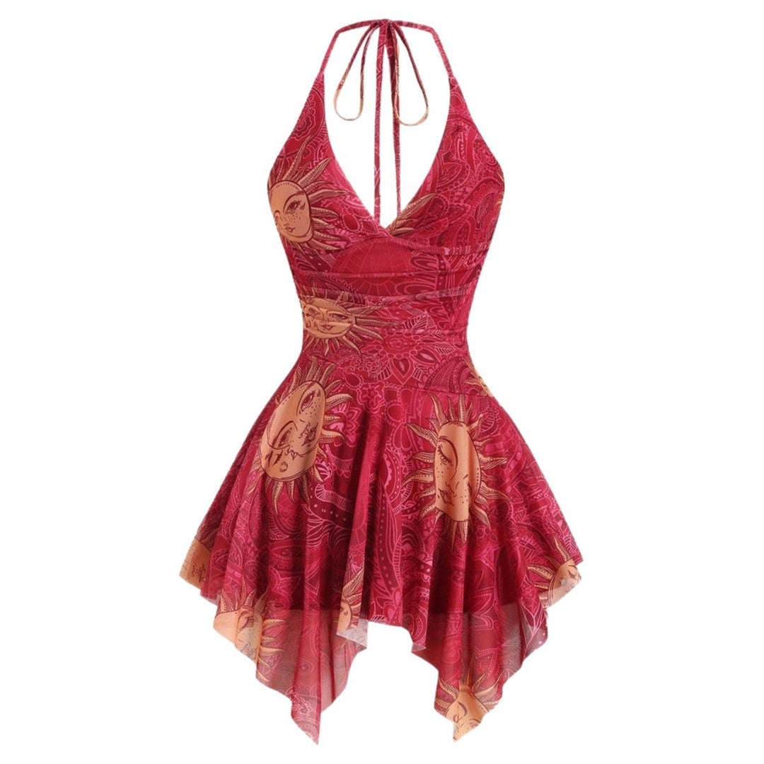 Damen lässiges Strandkleid mit asymmetrischem Saum und raffiniertem Druck