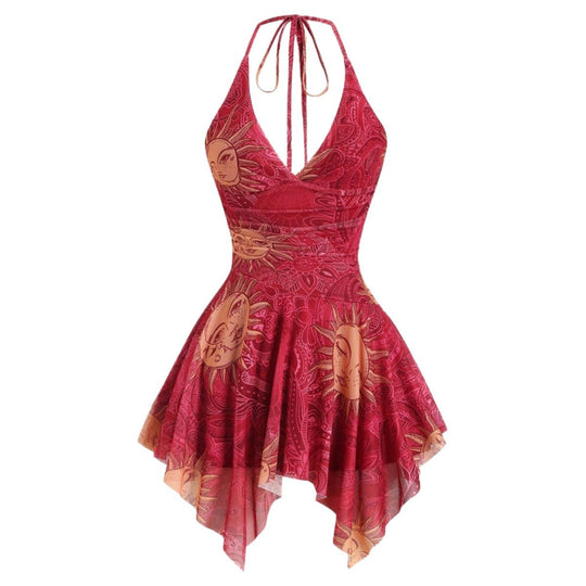 Damen lässiges Strandkleid mit asymmetrischem Saum und raffiniertem Druck