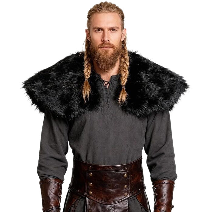 Herren Schultercape im Wiking‑/LARP‑Stil aus hochwertigem Kunstpelz mit breitem Umlegekragen Shop Nory