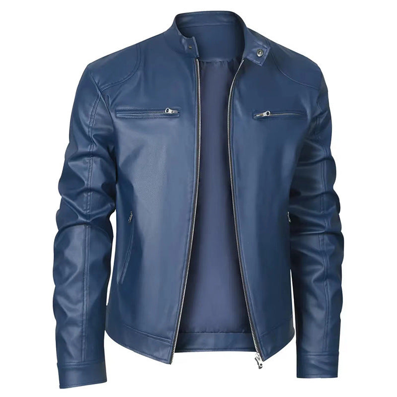 Herren Kunstleder Bikerjacke mit Taschen