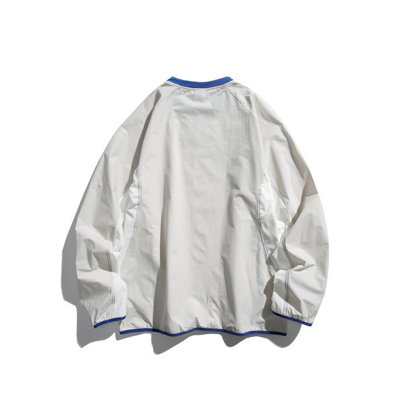 Unisex Leichter technischer Oversize-Pullover mit Rundhalsausschnitt, Reißverschlusstaschen und kontrastierten Abschlüssen Shop Nory