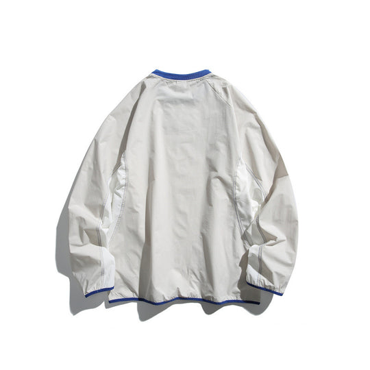 Unisex Leichter technischer Oversize-Pullover mit Rundhalsausschnitt, Reißverschlusstaschen und kontrastierten Abschlüssen Shop Nory