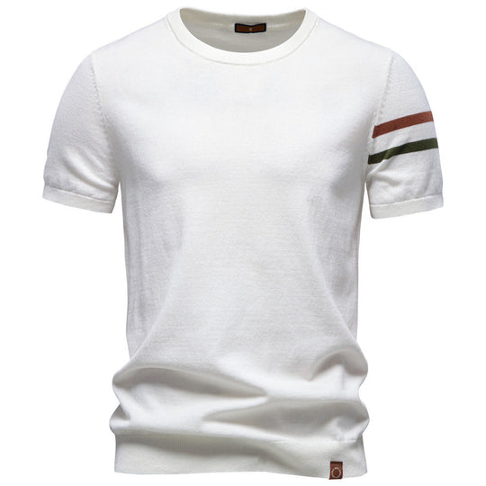 Herren nan feines Baumwollstrickshirt mit Rundhalsausschnitt kurzärmelig und kontrastierenden Ärmelstreifen Shopnory