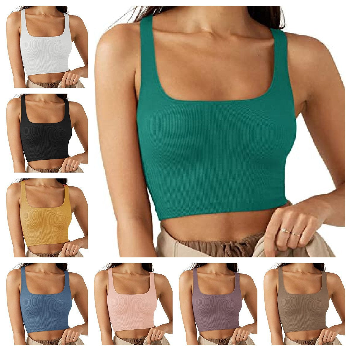 Damen cropped Top mit breiten Trägern und feinem Rippenmuster
