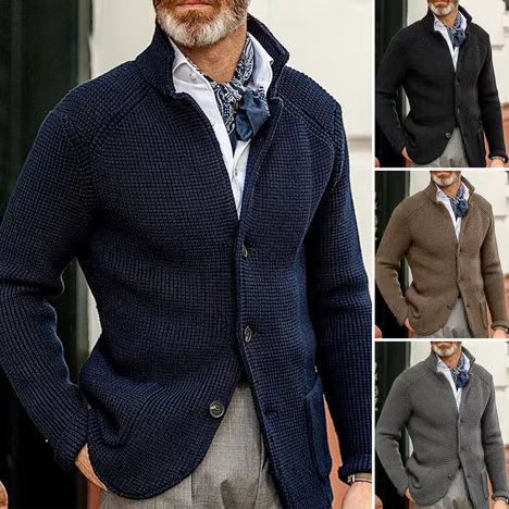 Herren Strickjacke mit Stehkragen und Strukturstrick Shop Nory