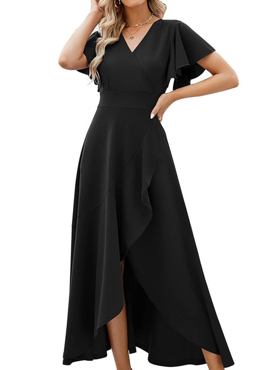 Damen Elegantes Maxikleid mit fließendem Rock und Rüschendetails