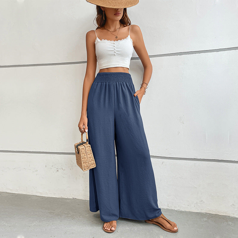 Damen Palazzo-Hose mit hohem, elastischem Rüschenbund und Eingrifftaschen Shop Nory