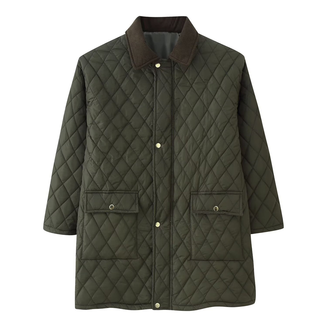 Damen Steppmantel mit Cordkragen, karierter Steppung und aufgesetzten Pattentaschen Shop Nory