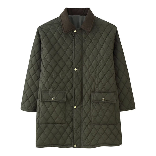 Damen Steppmantel mit Cordkragen, karierter Steppung und aufgesetzten Pattentaschen Shop Nory