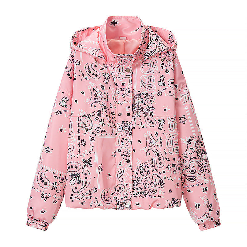 Damen bedruckte leichte Kapuzen‑Windjacke im Bandana‑/Paisley‑Muster Shop Nory