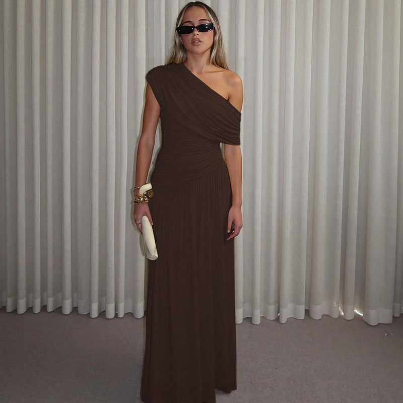 Damen Elegantes asymmetrisches Maxikleid mit Raffungen